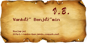 Vankó Benjámin névjegykártya